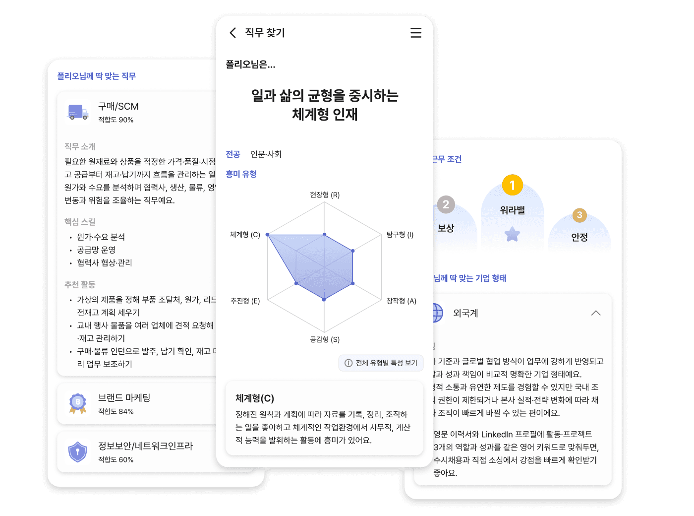직무 찾기 결과 예시